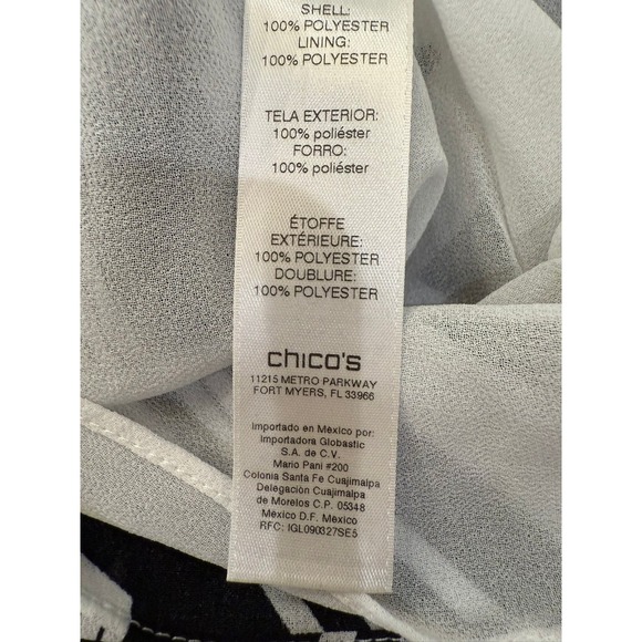 Chico's Size 1 / Medium Black & White Stripe Crinkle Pleated Cold Shoulder Top - Picture 9 of 9